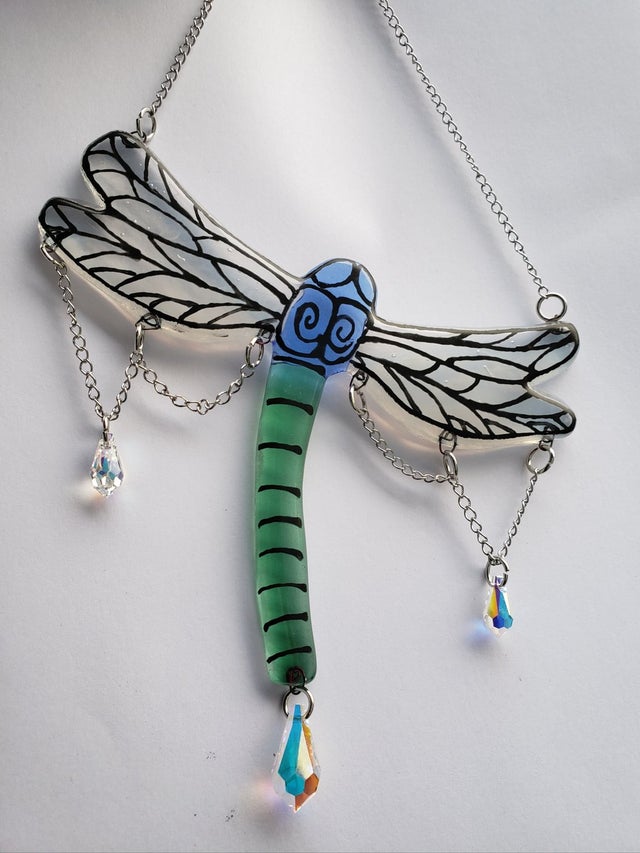Dragonfly Sun Catcher with Cremation Ash | Memorial Glass Art ...
