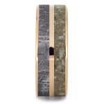 Straight profile of solid gold memorial ring with meteorite inlay and cremated ashes