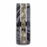 Cremation ring with ashes featuring mokume gane inlays and layered memorial band design
