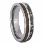 Memorial ring with ashes and hair inlay, silver-tone cremation band with dual inlay design