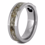 Blue topaz cremation ring with ash inlay, side angle showing smooth polished silver band and continuous memorial inlay