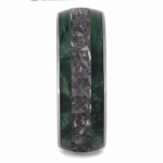 Cremation ring with green box elder burl wood and ash inlay, memorial band front view