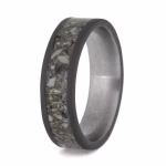 Sandblasted titanium cremation ring with memorial ash inlay angled view