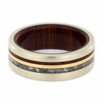 Solid gold cremation ring with cocobolo wood sleeve and cremation ash inlay