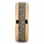 Rose gold cremation ring with ash inlay, polished memorial band featuring cremation remains set in a sleek rose gold ring