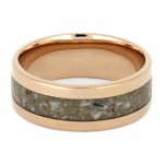 Rose gold cremation ring with ash inlay, memorial band showing smooth rounded profile and polished finish