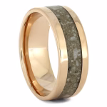Rose gold cremation ring with ash inlay, memorial band featuring rounded profile and polished rose gold finish