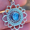 Mandala Flower cremation pendant with blue silver crinkle glass memorial stone in sterling silver