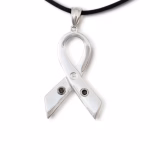 Back view of breast cancer ribbon cremation pendant in polished silver