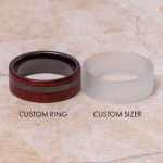 Custom ring sizer for Johan memorial rings shown next to finished custom ring