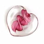 Clear glass eternity heart with soft pink flowing center design, handcrafted with cremation ash.
