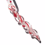 Icicle Ornament with Cremation Ash in red glass shown on a white background, close-up studio view