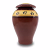 Auburn ceramic pet cremation urn with paw print band and matching lid