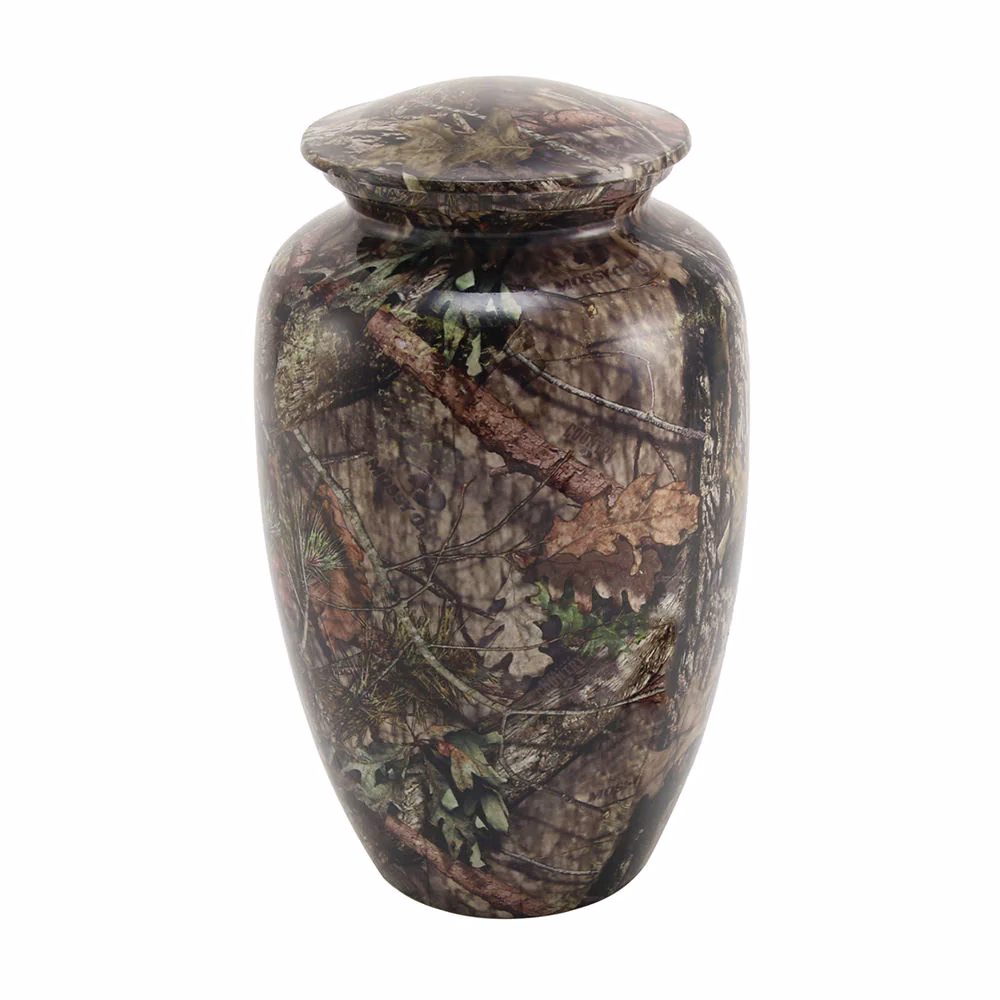 Mossy Oak Camo Full-Size Urn – memorial urn in Mossy Oak camouflage finish for holding a full portion of cremation ash, by Sands of Time.
