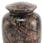 Close-up of Mossy Oak Camo Full-Size Urn showing detailed camouflage pattern on the memorial urn surface, by Sands of Time.