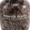 Mossy Oak Camo Full-Size Urn with custom text engraving displayed on the front, by Sands of Time.