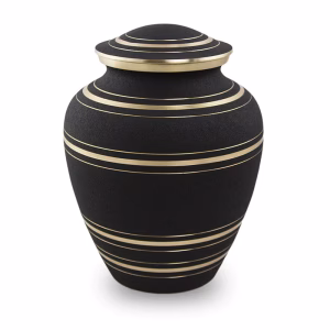 Black onyx cremation urn with gold accent bands