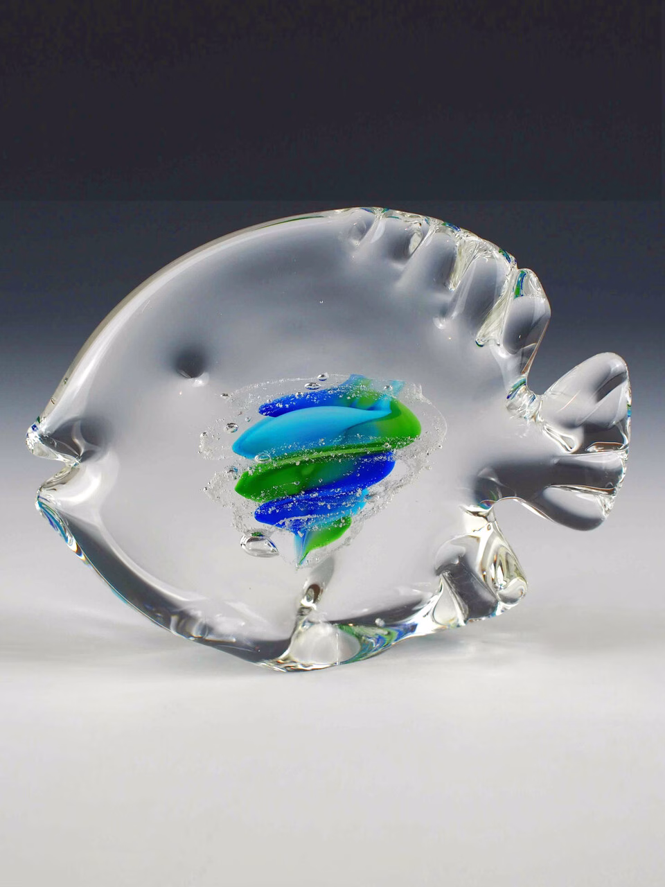 Glass Fish with Cremation Ash in Aqua Blue Green