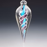 Handmade memorial dewdrop made with cremation ash in Purple Aqua.