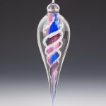 Handmade memorial dewdrop made with cremation ash in pink, purple and blue.