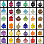 A grid-style glass color chart displaying 30 sample swatches shaped like small jugs. Each swatch is labeled with a color name and marked with T for transparent, S for sparkle, or O for opaque. A note at the bottom states that some colors may shift when combined and that white is not pictured.