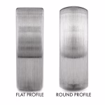 Flat profile vs round profile ring comparison showing brushed metal band shapes