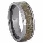 Angled view of polished titanium cremation ring with memorial ash inlay