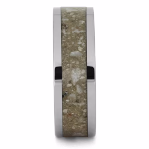 Polished titanium cremation ring with memorial ash inlay