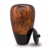 Tall bamboo cremation urn in amber with textured finish shown with lid removed