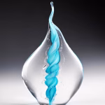 Handmade memorial flame made with cremation ash in aqua.