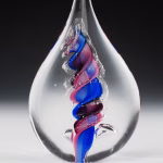 Handmade memorial flame made with cremation ash in pink, purple and blue.