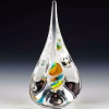 Pyramid Memorial with Cremation Ash in custom clear glass with multicolor swirl