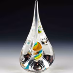 Pyramid Memorial with Cremation Ash in custom clear glass with multicolor swirl