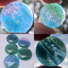 Blue Green Lavender Cremation Stone Set glass stones with cremation ash shown in mixed natural and studio lighting