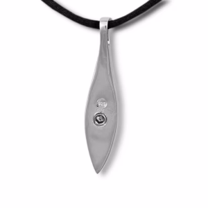 Back view of the sterling silver Diamond Tear Drop cremation pendant showing the discreet threaded opening used to hold a small amount of ashes