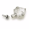 Clear faceted heart-shaped cremation pendant with silver prongs and decorative beaded arms, shown with the top bail unscrewed to reveal the ash chamber.