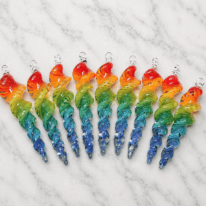 Rainbow Cremation Art Glass Spinner with Ashes.