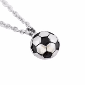 A fillable stainless steel Soccer Ball Cremation Pendant.
