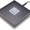 A square light display pedestal with 16 bright white LED lights.