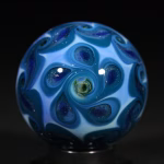 Handmade Shadow Marble with Cremation Ash in blue pinwheel glass backing design