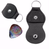 Functional Glass Guitar Pick with Cremation Ash shown with black snap-closure keychain pouch open and closed