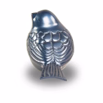 Rear view of the Frost Blue Songbird Keepsake Cremation Urn showing the sculpted feather detailing and tail against a white background