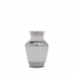 Enamel White Ripple Brass Keepsake Urn with lid on, centered on a white background