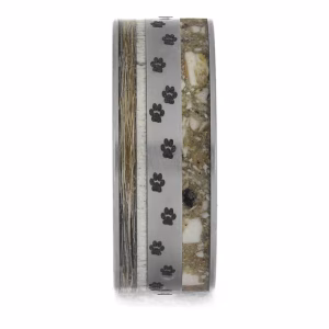 Side view of paw prints memorial ring with fur, cremation ashes, and antler inlay