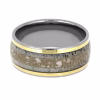 Titanium memorial ring with antler inlay, cremation ashes, and yellow gold accent
