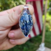 Garden Drop Pendant – handmade memorial glass pendant with cremation ash suspended in blue glass, by Sands of Time.