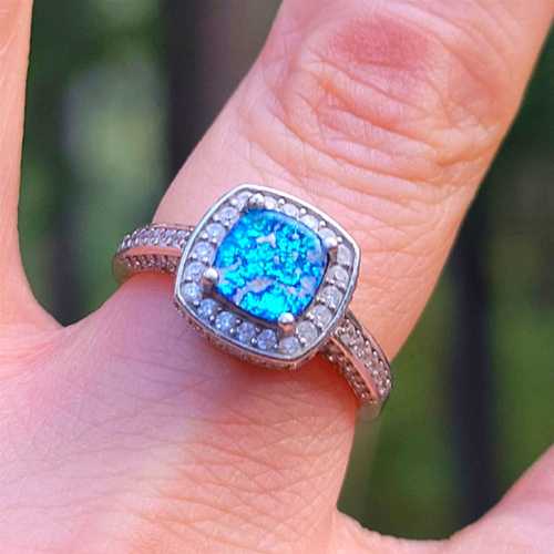 Cremation Ring with Square Halo Band