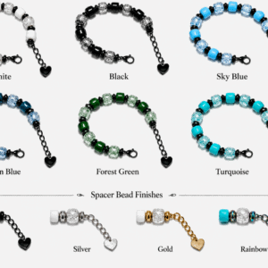 Colorful cremation jewelry bracelets in various shades and finishes.