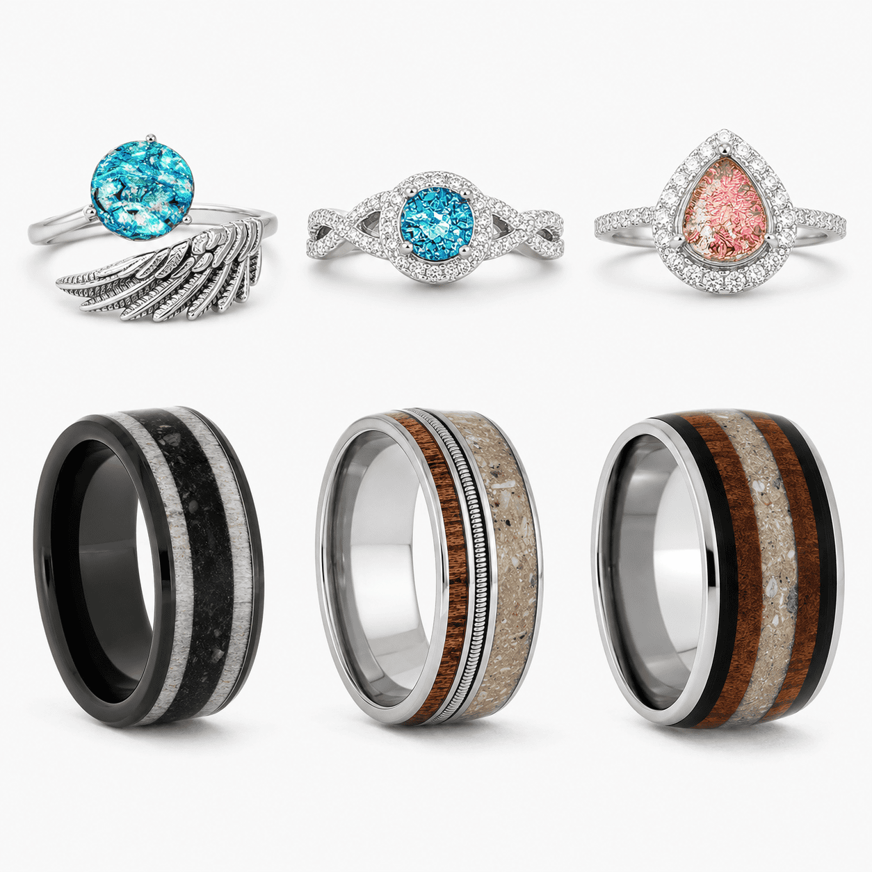 Sterling silver cremation rings made with ashes