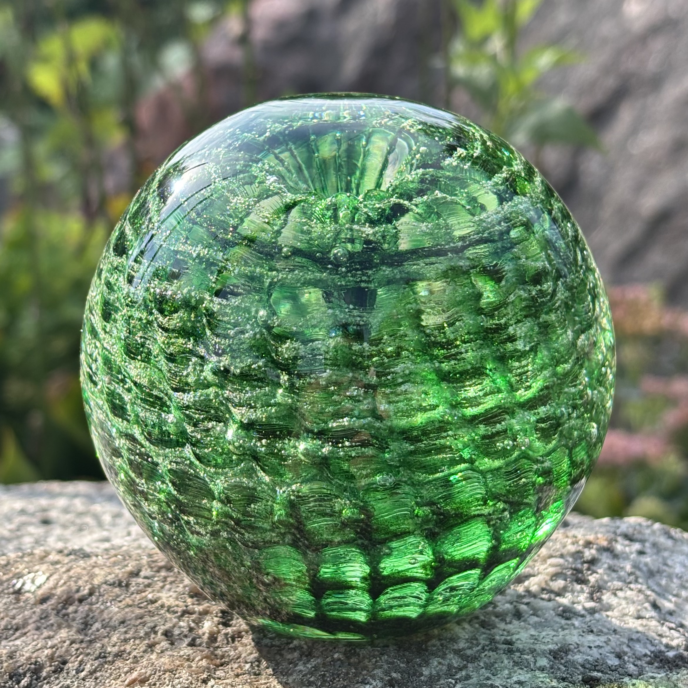 Emerald Birthstone Glass Paperweight with Ashes - Ripple Vortex